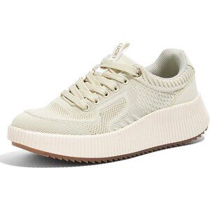 Lucky Step Women's Beige Platform Sneakers Rhinestone Fashion Chunky Shoes